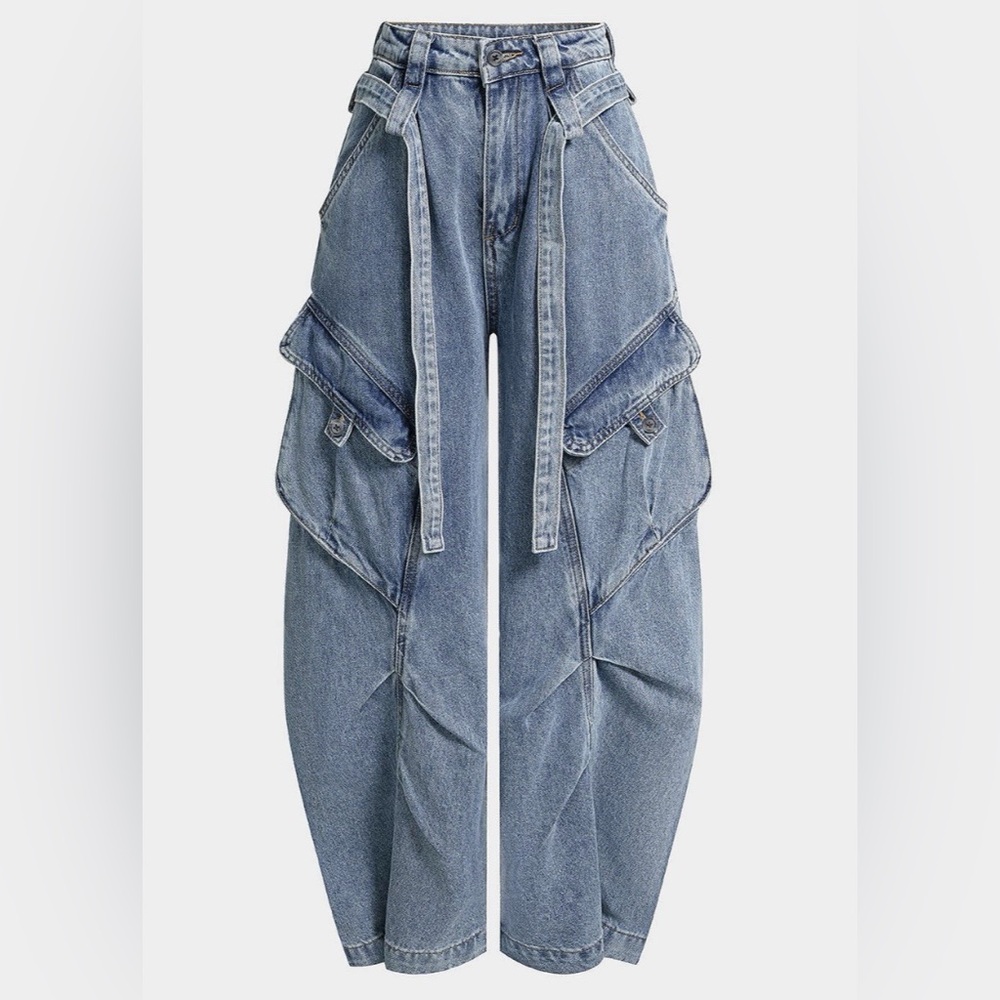 Light Blue Cargo Denim Jeans with Belt
